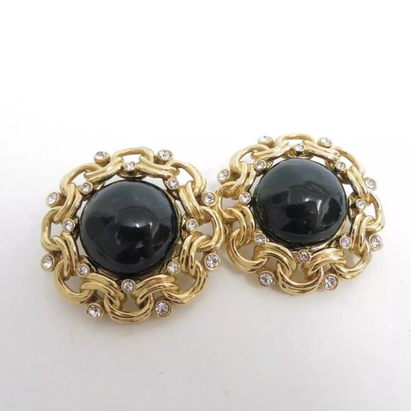 Authentic CHANEL Vintage Black Gold Earrings